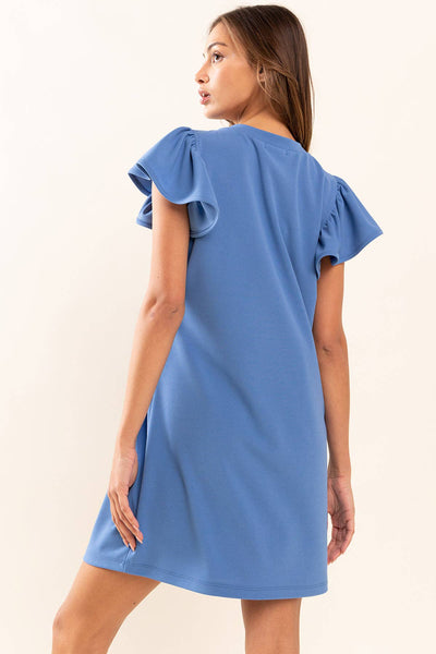 Ruffle Sleeve Solid Mini Dress 1143