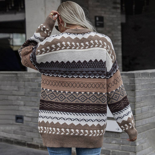 Aztec Crew Neck Pullover Sweater