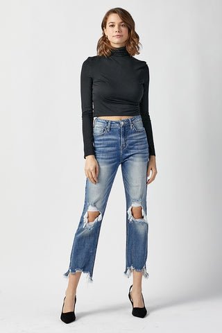 Risen Jeans HIGH RISE STRAIGHT CROP JEANS RDP 5002 MED
