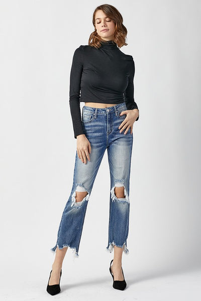 Risen Jeans HIGH RISE STRAIGHT CROP JEANS RDP 5002 MED