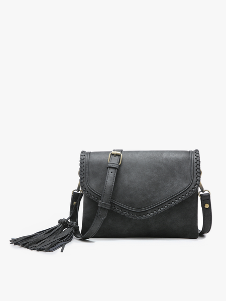 Sloane Flapover Crossbody w/ Whipstitch and Tassel 1802A