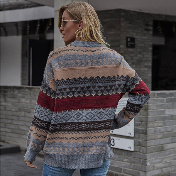 Aztec Crew Neck Pullover Sweater