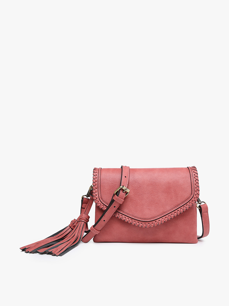 Sloane Flapover Crossbody w/ Whipstitch and Tassel 1802A
