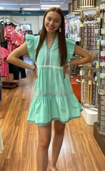 Flutter V Neck Colorblock Ric Rac Dress 0493