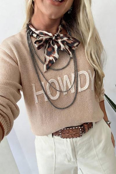 Western Howdy Letter Graphic Crew Neck Knit Sweater