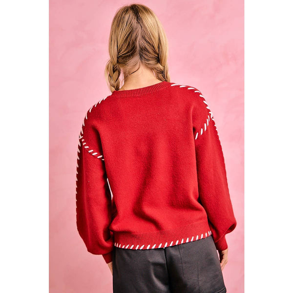 Gameday Contrast Stitch Long Sleeves Knit Top 5396