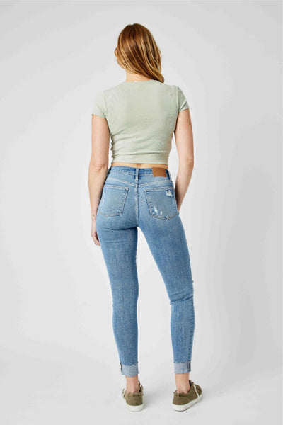 Judy Blue Mid Rise Destroy & Cuff Skinny 82528