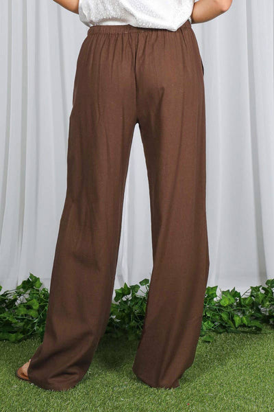 Mid-Rise Waistband Straight Leg Linen Pants  1904