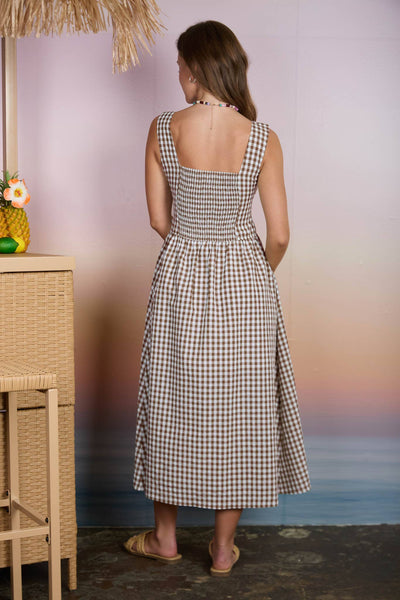 Plaid Basque Waist Midi Dress 1095