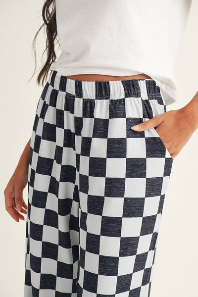 2-Tone Checkered Print High Waist Wide Leg Pants 010