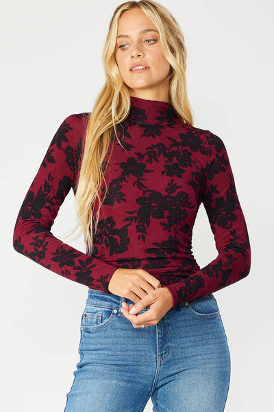 VINTAGE FLORAL BRUSHED KNIT MOCK NECK BODYSUIT 3308