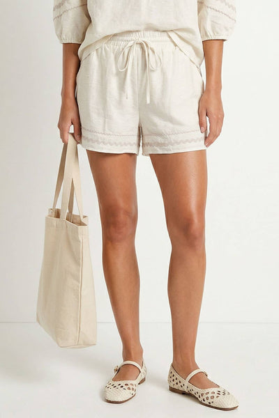 Contrast Trim Linen Shorts 9033