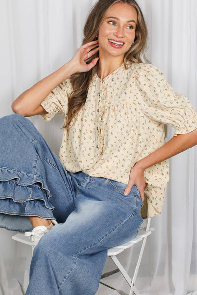 Ruffle Embellished Floral Shirt 3202