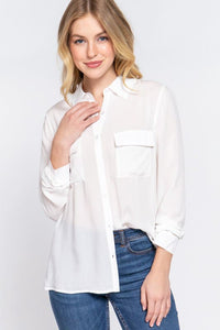 Long Sleeve Front Pocket Woven Shirt 396