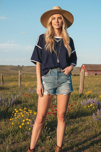 Polka Dot Contrast Trim Top 2276