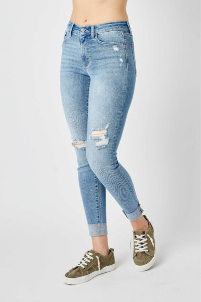 Judy Blue Mid Rise Destroy & Cuff Skinny 82528