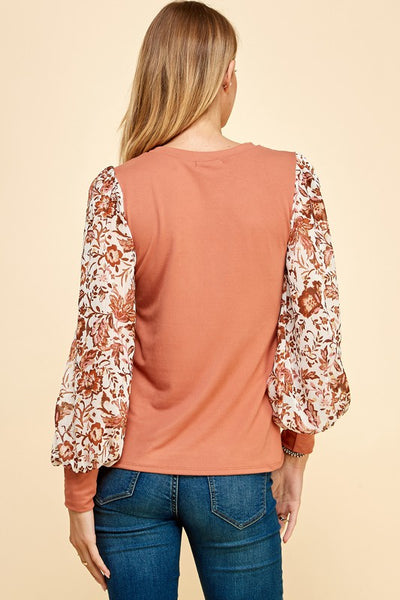 Solid Top with Puffed Printed Sleeve 1515