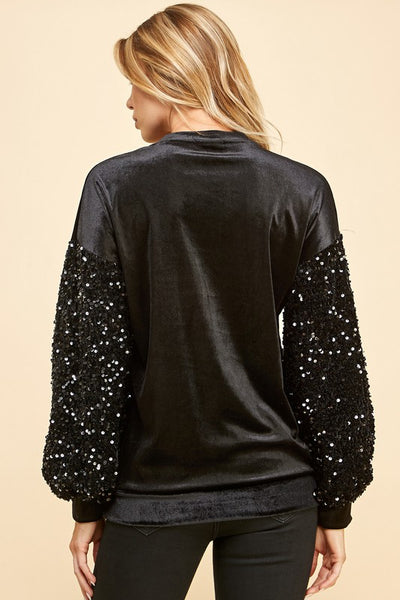 Velvet Sweatshirt with Sequin Sleeves 1532