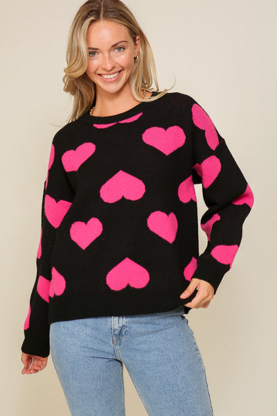 Long Sleeve Round Neck Heart Sweater 165