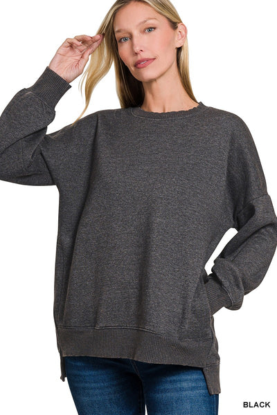 ACID WASH FLEECE HI-LOW HEM PULLOVER WITH POCKETS 4552