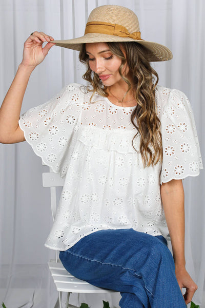 Eyelet Lace Ruffle Sleeve Blouse 2953