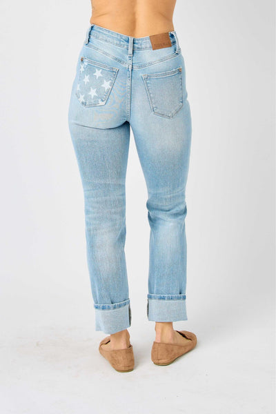 Judy Blue Stars Pocket Cuff Boyfriend 88723