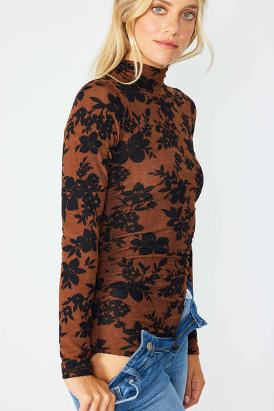 VINTAGE FLORAL BRUSHED KNIT MOCK NECK BODYSUIT 3308