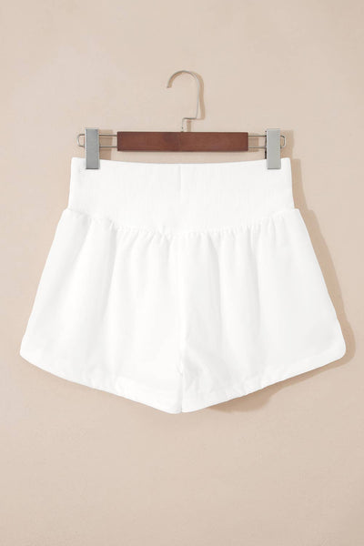 Solid Color Ribbed Patchwork High Waist Athletic Shorts 1293