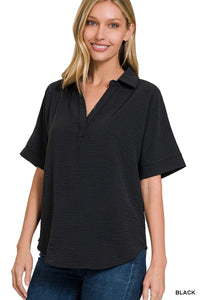 Woven Airflow Collared V-Neck 1396