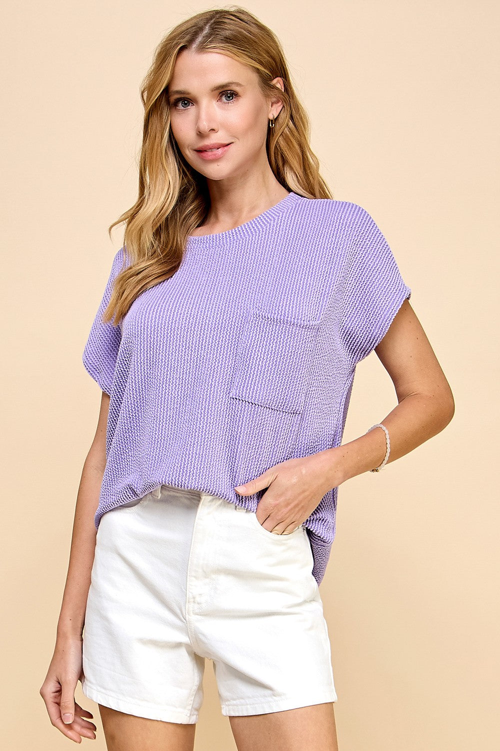 Solid Ribbed Top with Pockets 1641