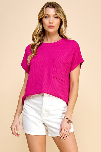 Solid Ribbed Top with Pockets 1641