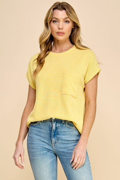 Solid Ribbed Top with Pockets 1641