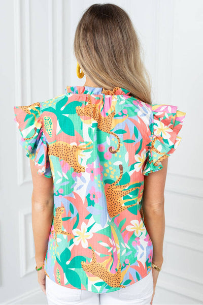 Green Frilly Ruffle Floral Blouse 922
