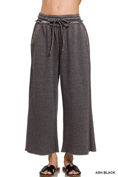 Acid Wash Fleece Palazzo Sweatpants with Pockets 4340