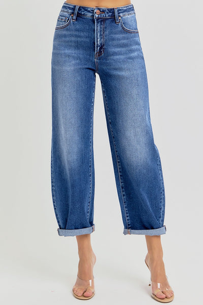 Risen High Rise Crop Mild Barrel Cuffed Jeans 21024D