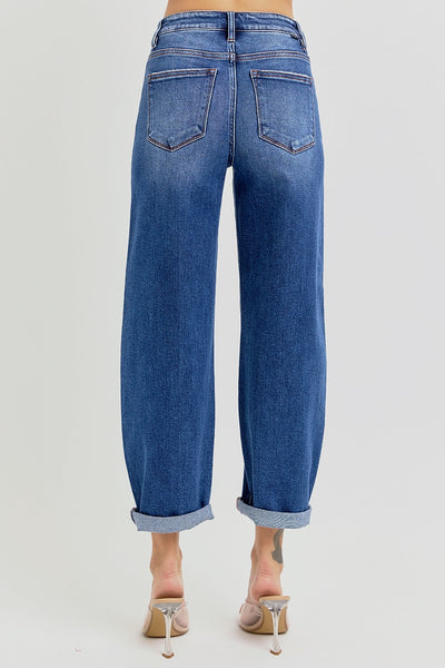 Risen High Rise Crop Mild Barrel Cuffed Jeans 21024D