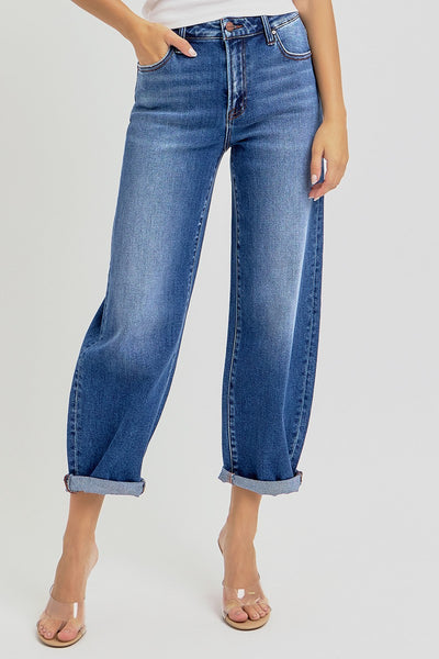 Risen High Rise Crop Mild Barrel Cuffed Jeans 21024D