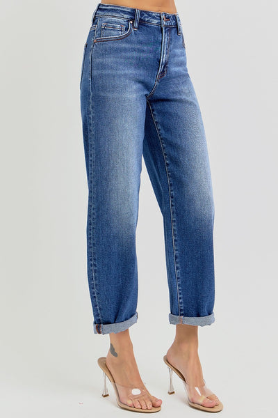 Risen High Rise Crop Mild Barrel Cuffed Jeans 21024D
