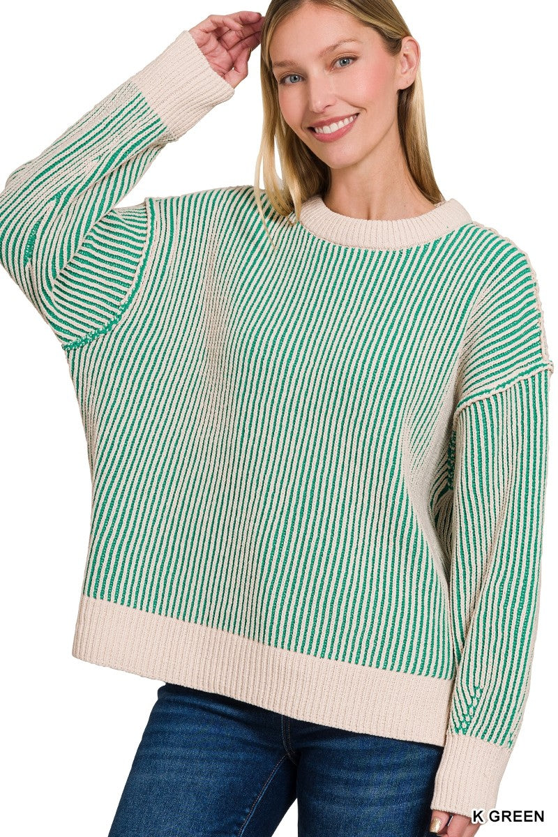 Two Tone Crewneck Sweater 2401