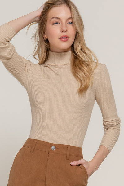 LONG SLEEVE TURTLE NECK FITTED RIB SWEATER TOP SW11710