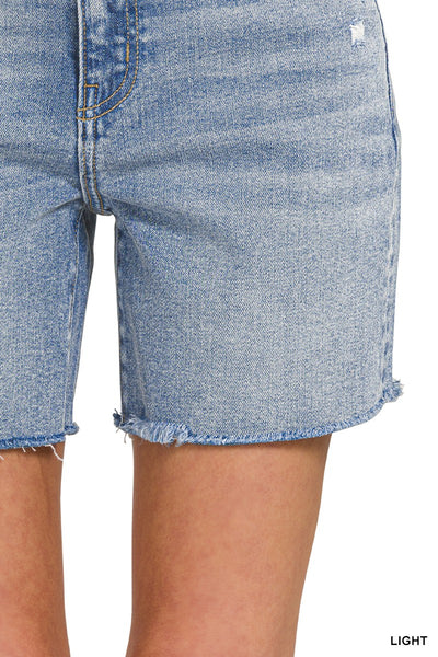 Zenana Mid Rise Raw Hem Denim Shorts 1995