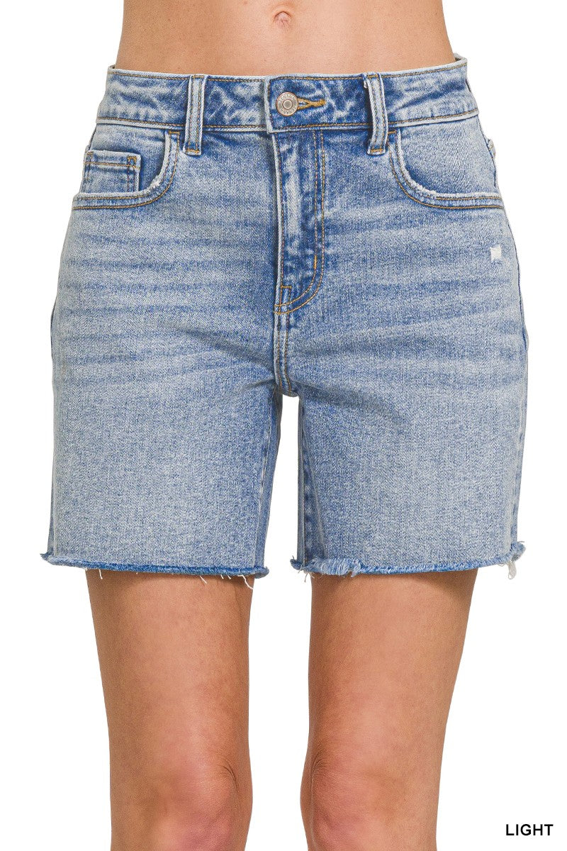 Zenana Mid Rise Raw Hem Denim Shorts 1995