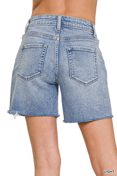 Zenana Mid Rise Raw Hem Denim Shorts 1995
