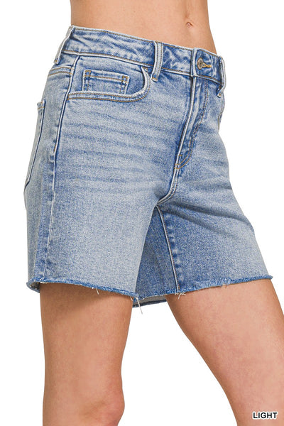 Zenana Mid Rise Raw Hem Denim Shorts 1995