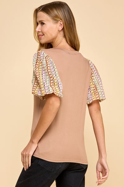 Solid Top w/ Multi Fabric Sleeves 1754