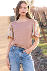 Solid Top w/ Multi Fabric Sleeves 1754