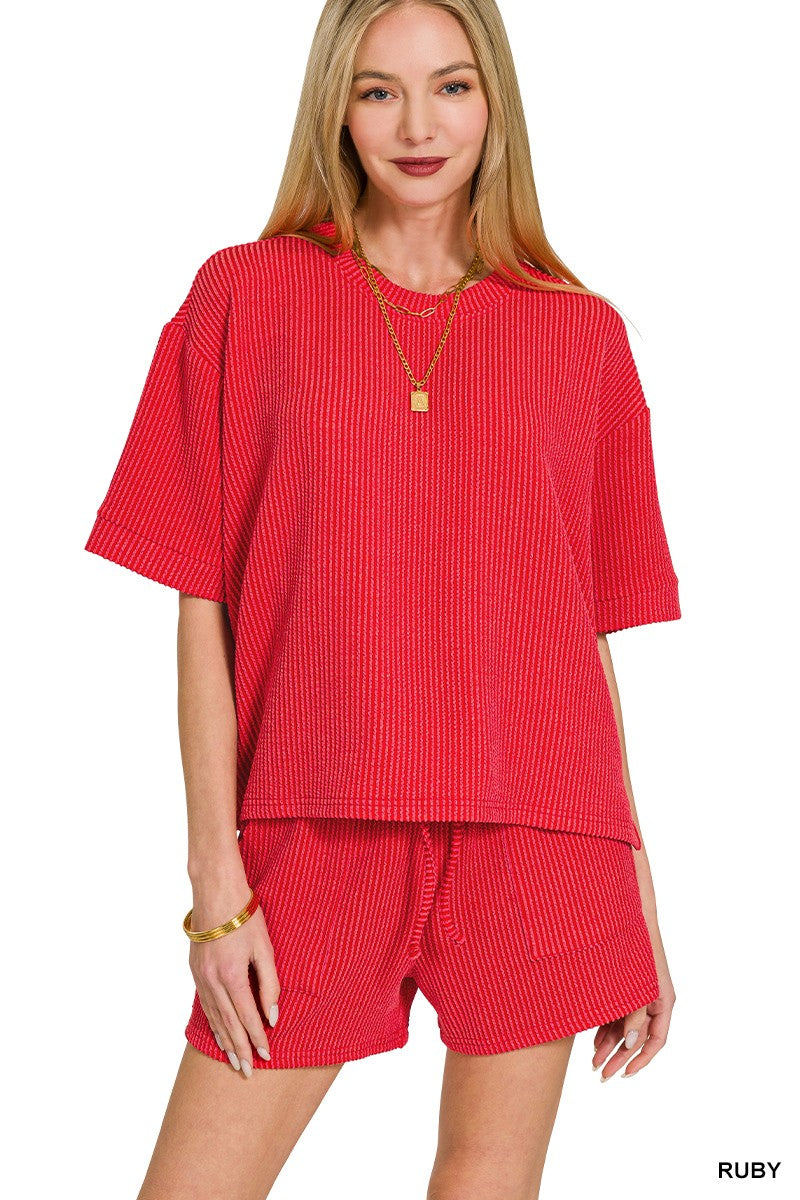 Corded Rib Short Sleeve Tee & Short Set 8588