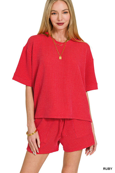 Raised Rib Short Sleeve Tee & Short Pants Set 8588