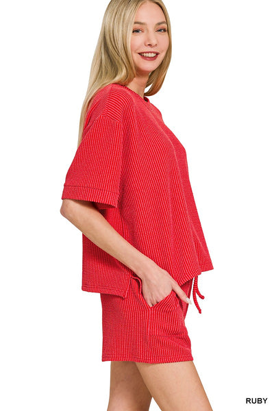 Corded Rib Short Sleeve Tee & Short Set 8588