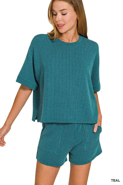 Raised Rib Short Sleeve Tee & Short Pants Set 8588